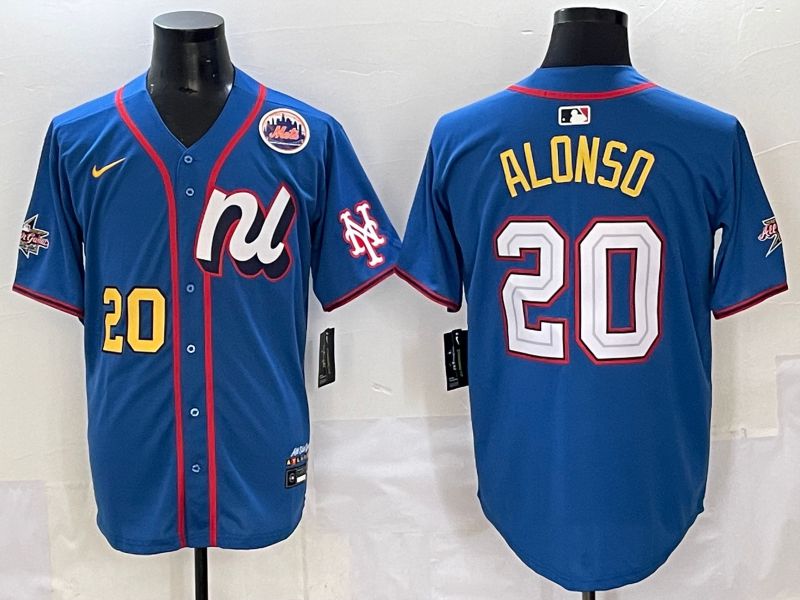 Men 2025 New York Mets 20 Alonso Blue All star Nike MLB Jersey style 7